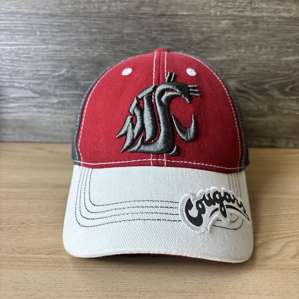 Washington State Cougars Hat Cap Strap Back Red White Gray NCAA Football Mens